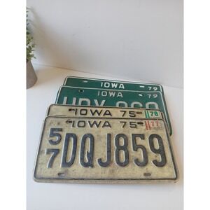 Vintage Iowa License Plates 1970 Lot of 4 Matching Pairs Polk County Green Cream